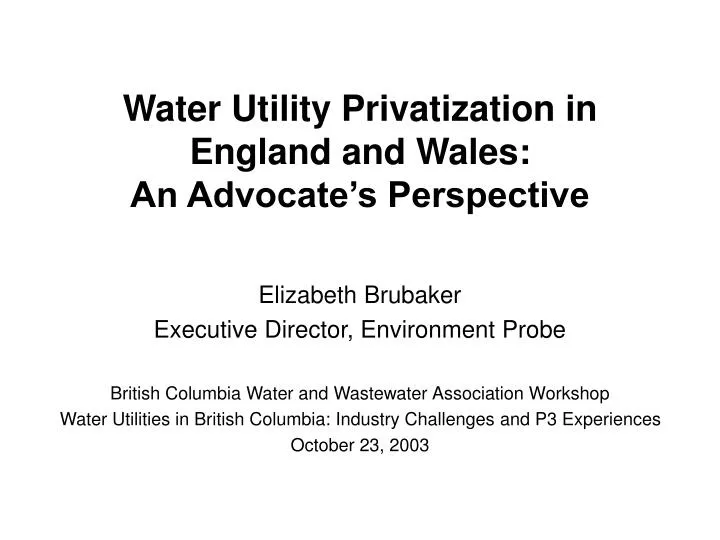 water utility privatization in england and wales an advocate s perspective