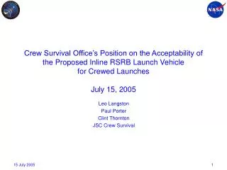 Leo Langston Paul Porter Clint Thornton JSC Crew Survival