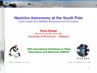 20th International Workshop on Weak Interactions and Neutrinos (WIN'05)