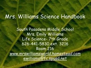 Mrs. Williams Science Handbook