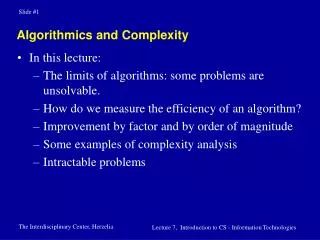 Algorithmics and Complexity