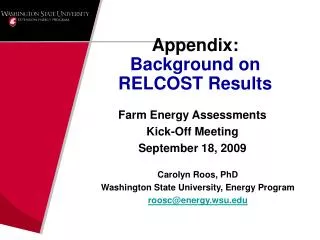 Appendix: Background on RELCOST Results