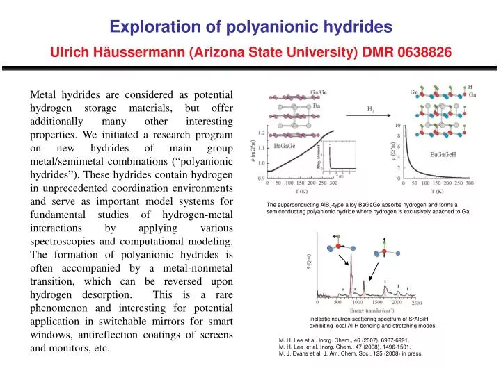 exploration of polyanionic hydrides ulrich h ussermann arizona state university dmr 0638826