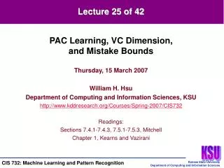 Thursday, 15 March 2007 William H. Hsu Department of Computing and Information Sciences, KSU