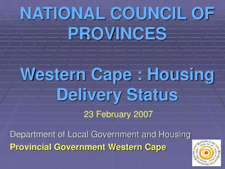 national council of provinces western cape housing delivery status