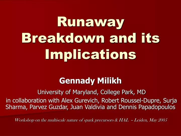 runaway breakdown and its implications