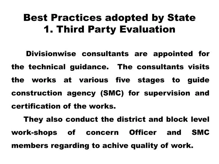 best practices adopted by state 1 third party evaluation