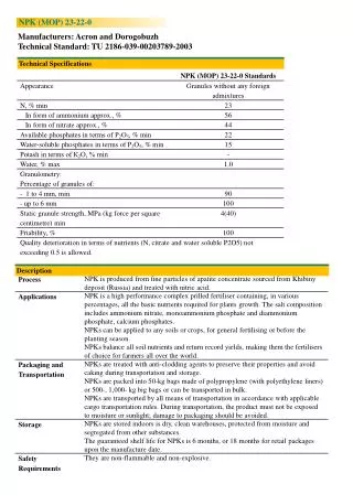 Manufacturers: Acron and Dorogobuzh Technical Standard: TU 2186-039-00203789-2003