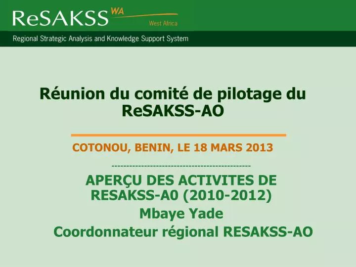 r union du comit de pilotage du resakss ao cotonou benin le 18 mars 2013