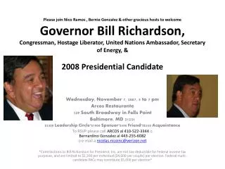 Wednesday, November 7, 2007, 5 to 7 pm Arcos Restaurante 129 South Broadway in Fells Point