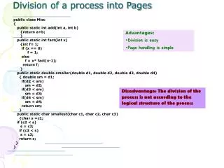 Division of a process into Pages