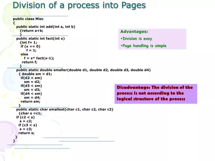 division of a process into pages