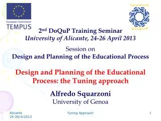 2 nd DoQuP Training Seminar University of Alicante , 24-26 April 2013 Session on