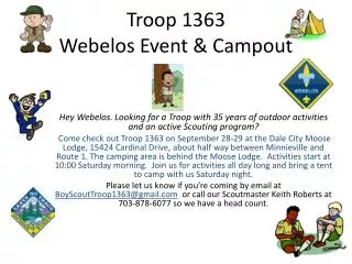 Troop 1363 Webelos Event &amp; Campout