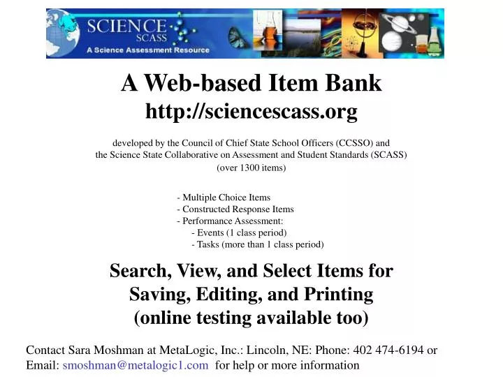 a web based item bank http sciencescass org