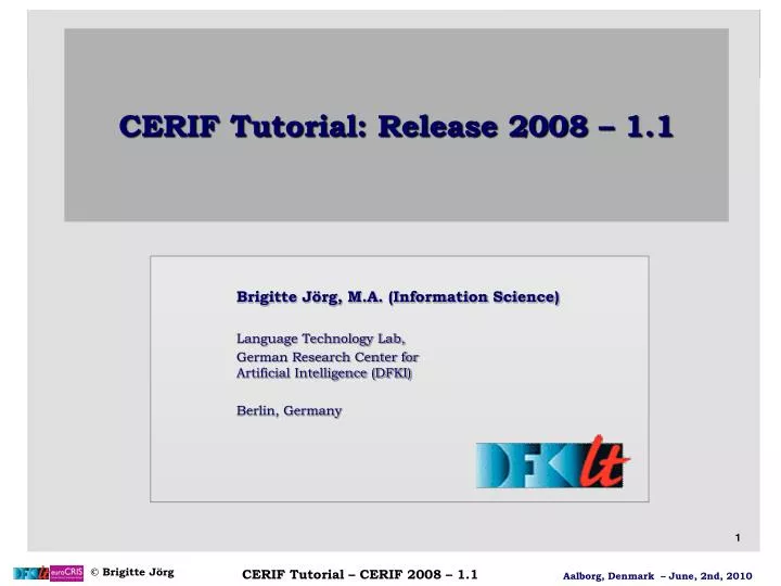 cerif tutorial release 2008 1 1