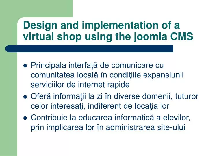 design and implementation of a virtual shop using the joomla cms
