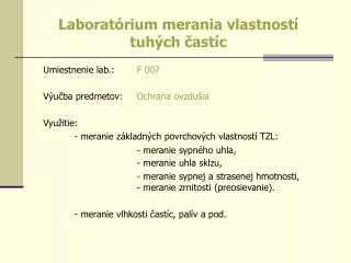 laborat rium merania vlastnost tuh ch ast c