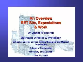 An Overview RET Site, Expectations &amp; Work Dr. Anant R. Kukreti Outreach Director &amp; Professor