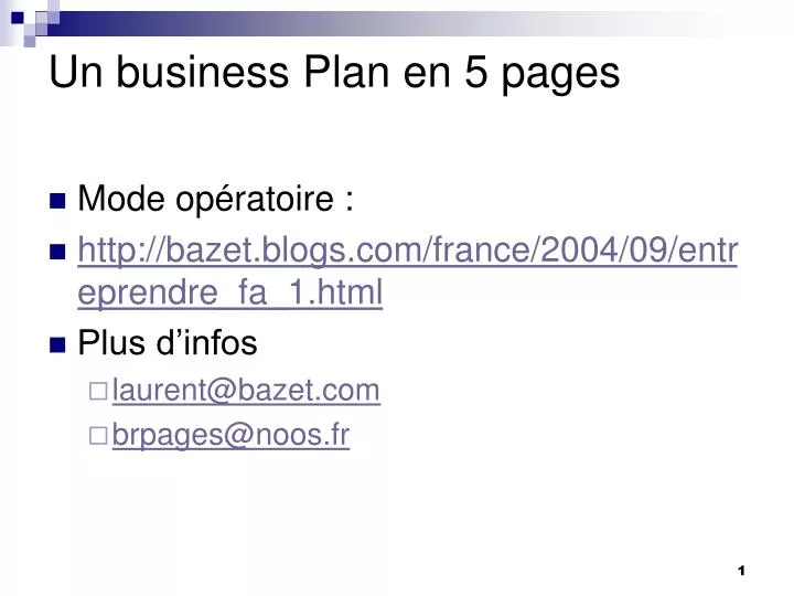 un business plan en 5 pages