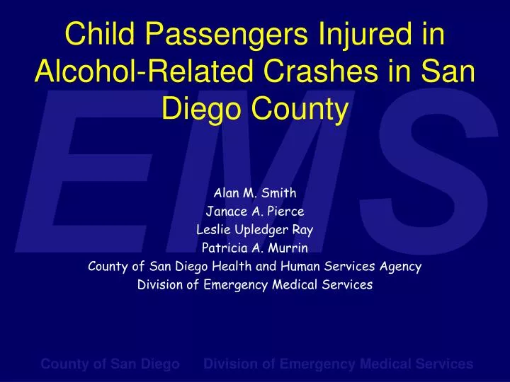 child passengers injured in alcohol related crashes in san diego county