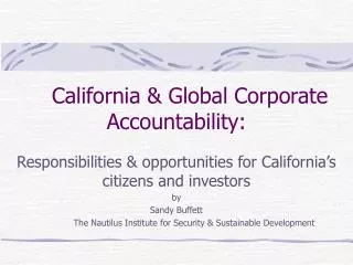 California &amp; Global Corporate Accountability: