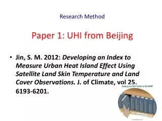 Paper 1: UHI from Beijing