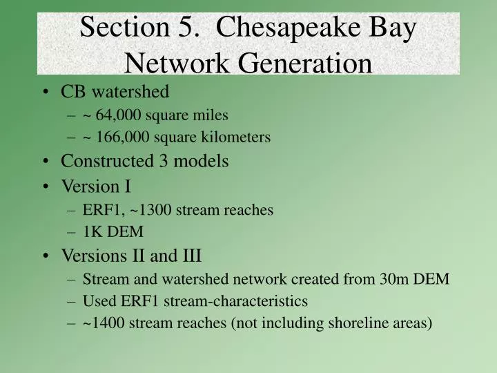 section 5 chesapeake bay network generation