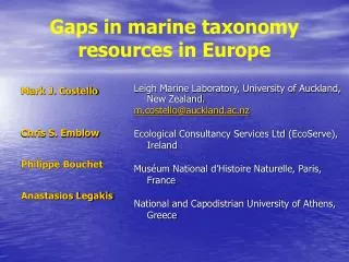 Gaps in marine taxonomy resources in Europe