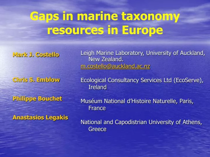 gaps in marine taxonomy resources in europe