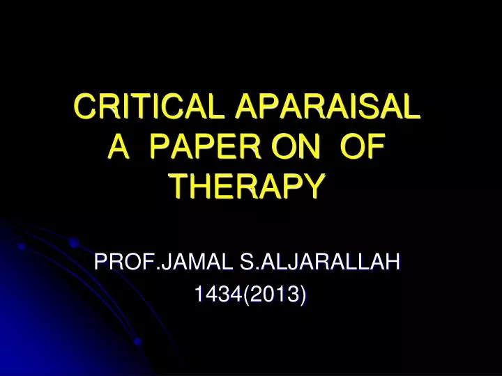 critical aparaisal of a paper on therapy