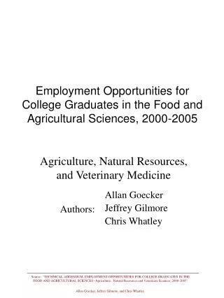 Employment Opportunities for College Graduates in the Food and Agricultural Sciences, 2000-2005