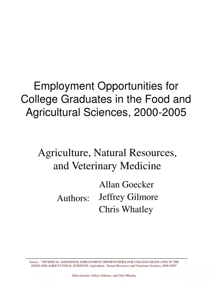 employment opportunities for college graduates in the food and agricultural sciences 2000 2005