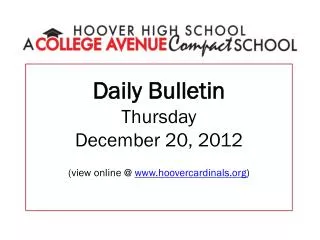 Daily Bulletin Thursday December 20, 2012 (view online @ hoovercardinals )