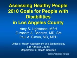 Assessing Healthy People 2010 Goals for People with Disabilities in Los Angeles County