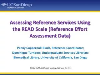 Assessing Reference Services Using the READ Scale (Reference Effort Assessment Data)