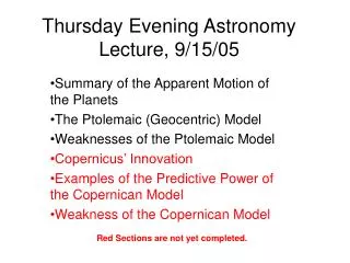 Thursday Evening Astronomy Lecture, 9/15/05