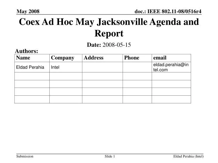 coex ad hoc may jacksonville agenda and report