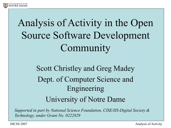 analysis of activity in the open source software development community