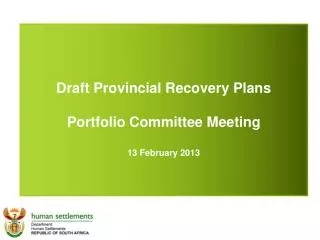 Draft Provincial Recovery Plans Portfolio Committee Meeting 13 February 2013