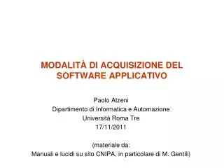 modalit di acquisizione del software applicativo
