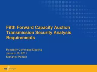 Fifth Forward Capacity Auction Transmission Security Analysis Requirements