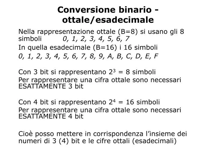 conversione binario ottale esadecimale