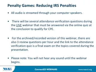 Penalty Games: Reducing IRS Penalties