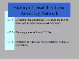 History of Disability Legal Advocacy Network