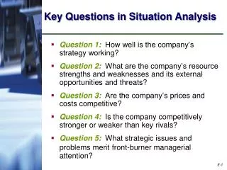 Key Questions in Situation Analysis