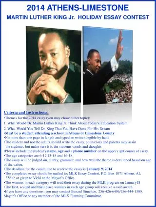 2014 ATHENS-LIMESTONE MARTIN LUTHER KING Jr. HOLIDAY ESSAY CONTEST