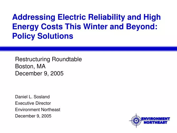 addressing electric reliability and high energy costs this winter and beyond policy solutions