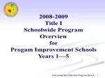 2008-2009 Title I Schoolwide Program Overview for Progam Improvement Schools Years 1—5 - slide 1