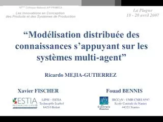 mod lisation distribu e des connaissances s appuyant sur les syst mes multi agent